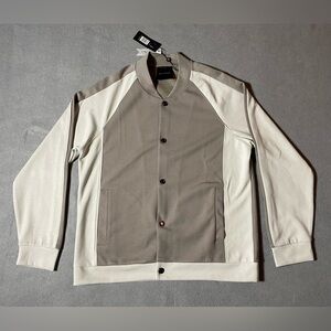 Elie Tahari Men’s Jacket Tan White  Size Large Raglan Varsity Coat Casual